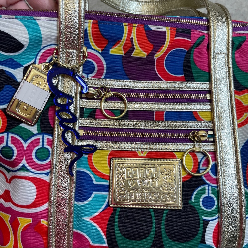 Coach Poppy Glam Graffiti Y2K Gold Metallic Multicolor Zip Tote Bag - Picture 10 of 17